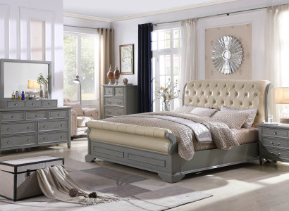 Bed Upholstery Design Luxury Wood Double Hotel Beds Marriage Sleep Room Leather Grey