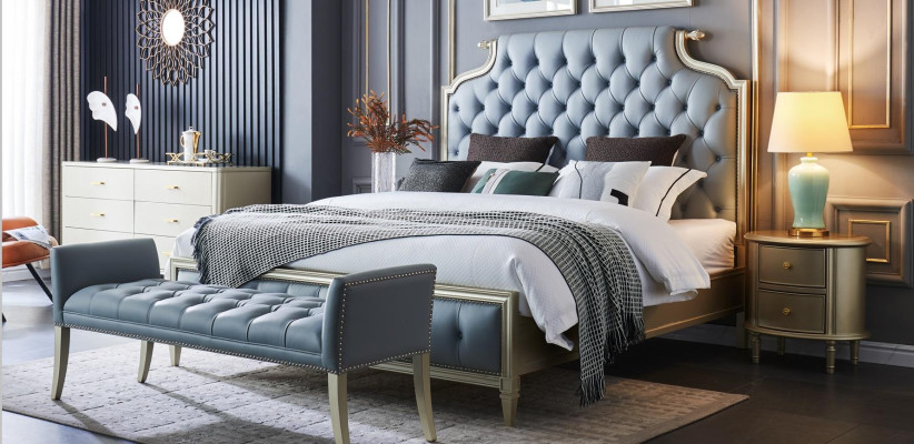 A high-quality designer bed in Chesterfield style for your bedroom