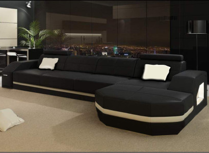 Elegant black corner sofa in L-shape. Stylish furniture for your home