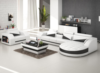 Leather sofa Couch Living landscape Corner sofa + Armchair Suite Design Sofa G8018E