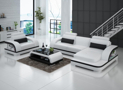 Leather sofa Couch Living landscape Corner sofa + Armchair Suite Modern Sofa LED + USB
