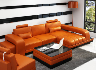 Leather sofa Couch Living landscape Corner sofa Corner Suite Design Sofa USB Orange new
