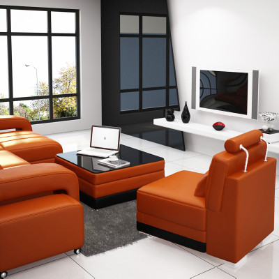 Leather sofa Couch Living landscape Corner sofa Corner Suite Design Sofa USB Orange new
