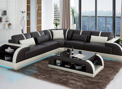 Leather sofa Couch Living landscape Corner sofa Corner Suite Design Modern LED USB Sofa