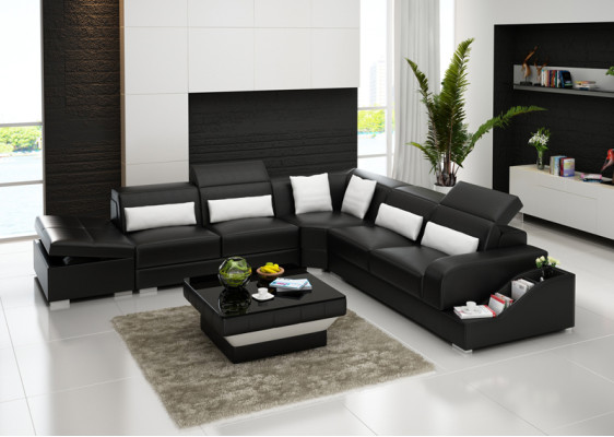 Leather sofa Couch Living landscape Corner sofa Corner Suite Design Modern Sofa with USB