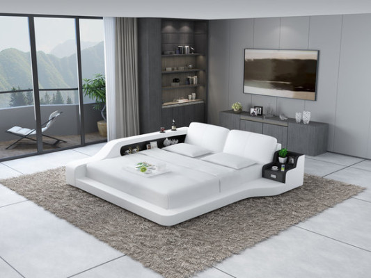 Double Luxury Design Leather Bed Upholstery Beds with USB Hotel Multifunction