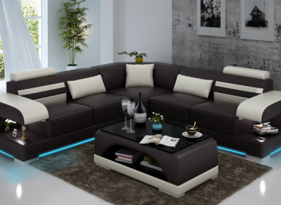 Leather Soft Couch Living landscape Corner sofa Corner Suite Design Modern Sofa USB