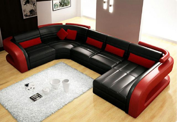 Leather sofa USB Living landscape Garnitue Upholstered corner Corner sofa Sofa U-shape Bergamo
