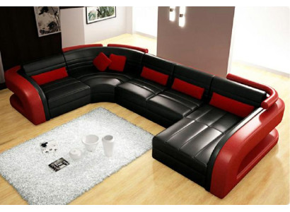 Leather sofa USB Living landscape Garnitue Upholstered corner Corner sofa Sofa U-shape Bergamo