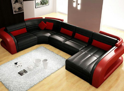 Leather sofa USB Living landscape Garnitue Upholstered corner Corner sofa Sofa U-shape Bergamo