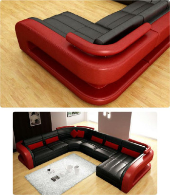 Leather sofa USB Living landscape Garnitue Upholstered corner Corner sofa Sofa U-shape Bergamo
