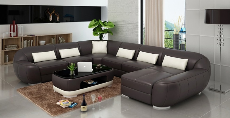Leather sofa in U-shape in a modern design for the living room