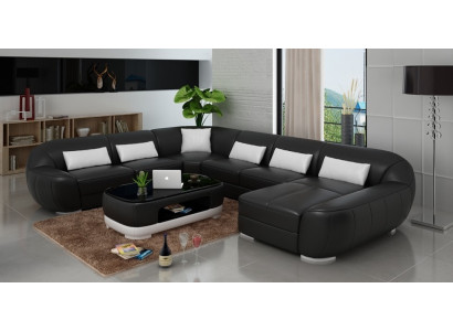 Modern leather sofa + USB, Corner sofa Living landscape Seat Upholstery Couch Suite new
