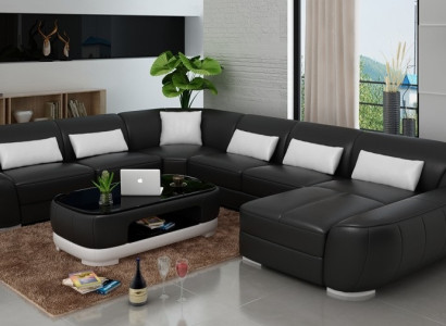 Modern leather sofa + USB, Corner sofa Living landscape Seat Upholstery Couch Suite new