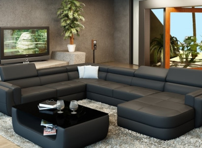 Designer sofa Seat Upholstery Corner leather sofa Living landscape Sofa with USB Upholstery new