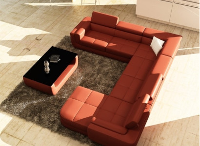 Upholstery Leather Sofa Sofa + USB Living landscape U-shape XXL Big Orange Couch Corner sofa