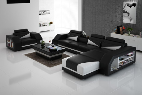 Leather sofa Couch Living landscape Corner sofa + Armchair Corner Design Modern Sofa LED USB