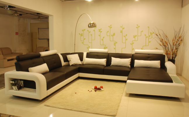 Corner sofa with USB Upholstery Sofa Living landscape Seat Corner Suite Leather Textile H2209