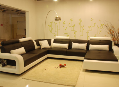 Corner sofa with USB Upholstery Sofa Living landscape Seat Corner Suite Leather Textile H2209