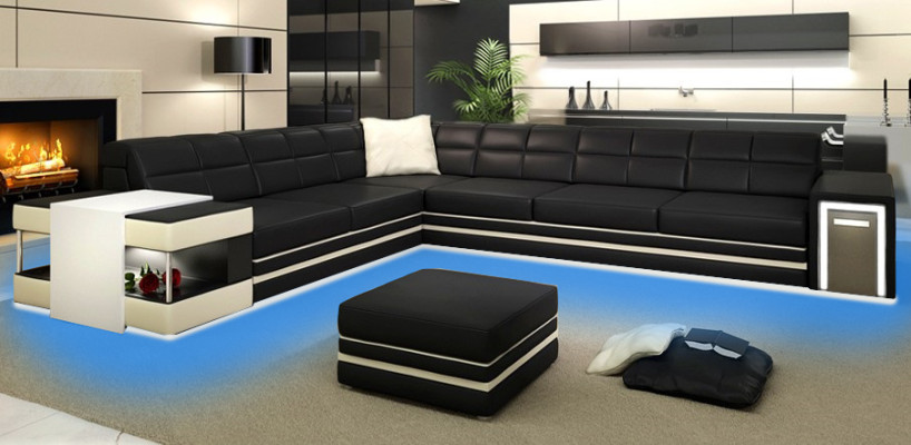 Designer sofa Corner sofa Couch Leather sofa Upholstery Seat Corner Suite +Light new PH3026