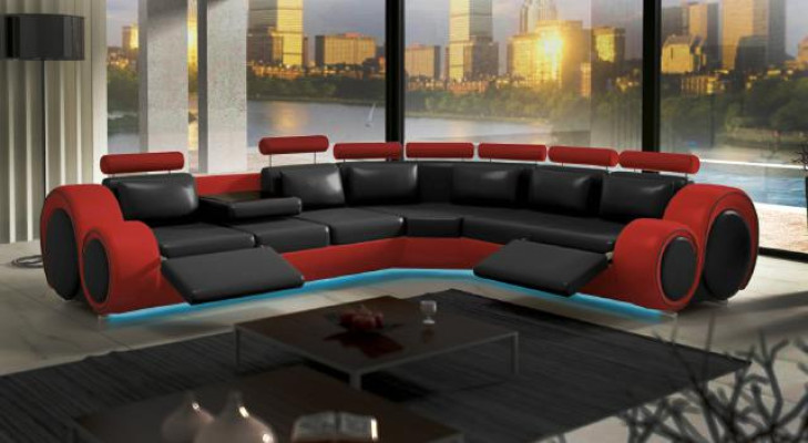 Leather SOFA Corner sofa DESIGN SOFA LEATHER COUCH Corner sofa Living landscape Black White