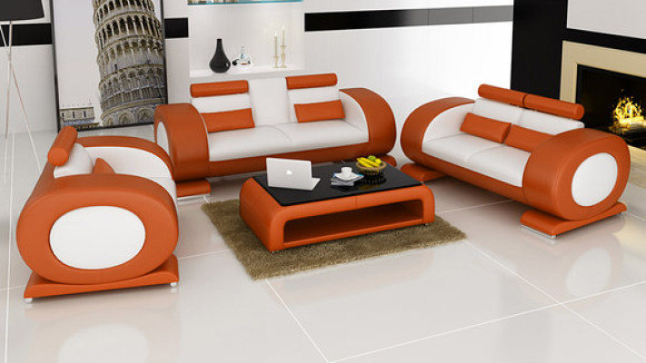 Sofa Couch Leather Seat 3+2+1 Complete Set Suite Designer Modern
