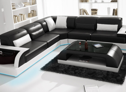 Leather sofa Couch Living landscape Corner sofa Corner Suite Design Modern Sofa USB White