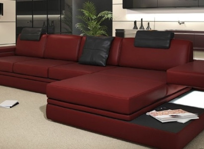 Red Design Living room Couch Fabric Sofa Upholstery Corner Textile Suite LED + USB