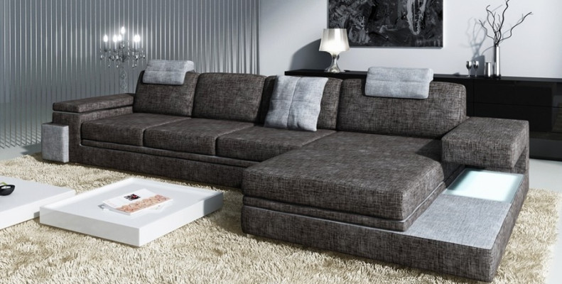 Design leather sofa sofa with USB upholstery living landscape corner suite textile Tachau