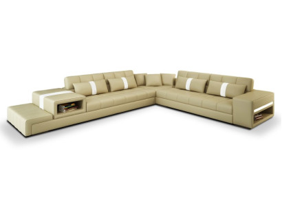 Corner sofa Sofa Couch USB Upholstery Living landscape Leather sofa design L-shape new Beige