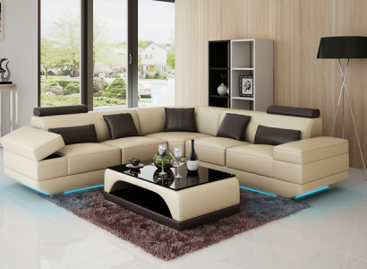 Leather sofa Couch Living landscape Corner sofa Corner Suite Custom made Modern Sofa USB