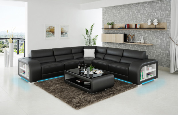 Leather sofa Couch Living landscape Corner sofa Corner Suite Design Sofa USB custom-made