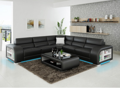Leather sofa Couch Living landscape Corner sofa Corner Suite Design Sofa USB custom-made