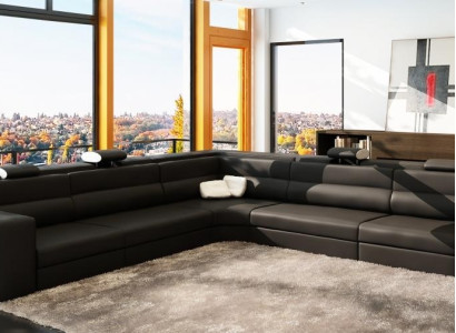 Leather sofa Sofa with USB Corner sofa Seat Upholstery Living landscape XXL Big Weiden Black