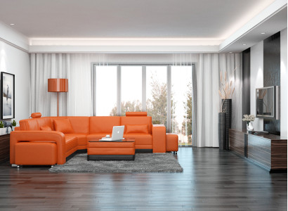 Leather sofa with USB Living landscape Corner sofa Eck Suite Design Modern Sofa F3017B