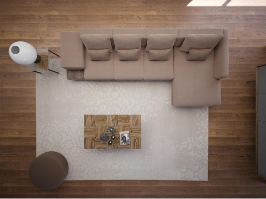 Living room set 3-piece corner suite sofa couch L-shape wood coffee table
