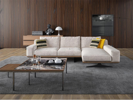 Designer Luxury Textile Upholstered Sofa L-shape Living room 2x Coffee table Furnishings