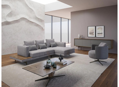 Sofa set Living room Set 3pcs Upholstered furniture Corner sofa Armchair Wood Coffee table