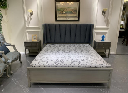 Modern Bed Upholstery Design Luxury Double Hotel Beds Furniture Marriage Wooden bed in Gray