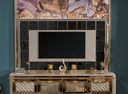 Wall for the living room TV lowboard TV lowboard in a luxurious premium design made from stainless steel