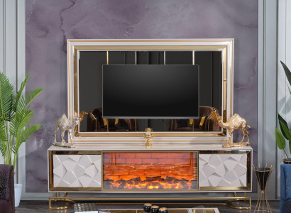 Decorative r fireplace living room wall TV chest of drawers in an elegant premium stainless steel design