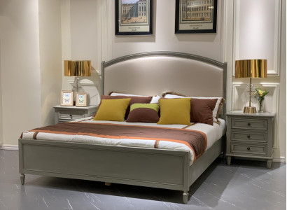 Premium double bed in Classic n design in gray with beige leather interior