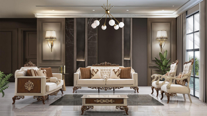 Sofa set 3+1+1+1 Seater Coffee table Luxury Suite Sofa Armchair Fabric Baroque