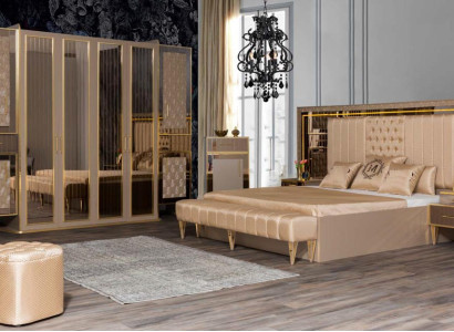 Bedroom furniture double bed with bedside tables walk-in wardrobe ottoman in exquisite premium design