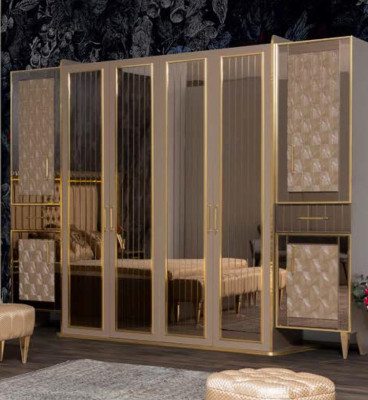 Bedroom furniture double bed with bedside tables walk-in wardrobe ottoman in exquisite premium design