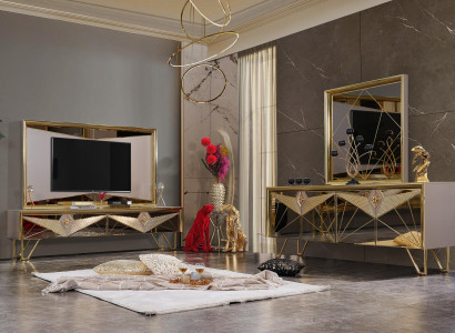 Seating sets Wardrobe Wardrobe Chest of drawers TV chest of drawers in an exquisite design with gold-colored elements