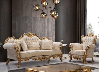 Chesterfield sofa and armchair in beige in a high-quality luxury design