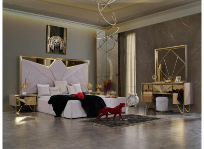 Bedroom set Bed Bedside tables Dressing table with Mirror in elegant Italian style in White Color