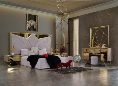 Bedroom set Bed Bedside tables Dressing table with Mirror in elegant Italian style in White Color