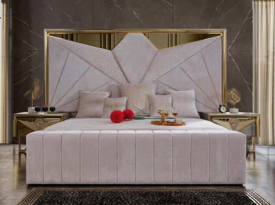 Glamorous bedroom experience luxury furniture set with detailed gold nuances